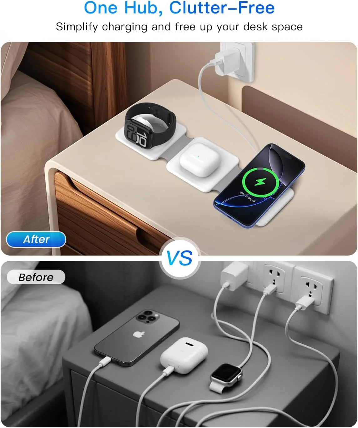 Magnetic Wireless Charger Compatible for Iphone: Fodable 3 in 1 Charging Station for Apple Multiple Devices - Travel Charging Pad Dock Compatible for Iphone 15 14 13 12 Pro Max plus & Airpod