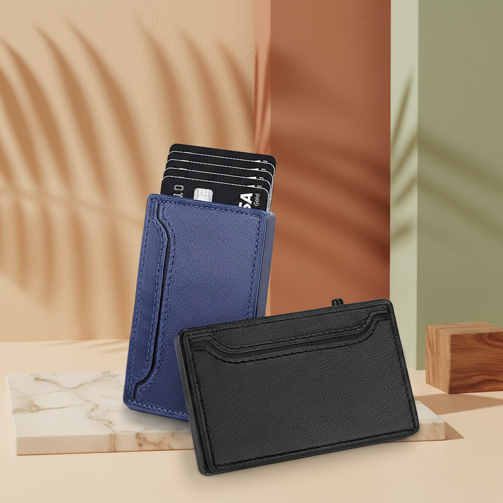 RFID Blocking Pop-Up Wallet - Aluminum & Leather Slim Design