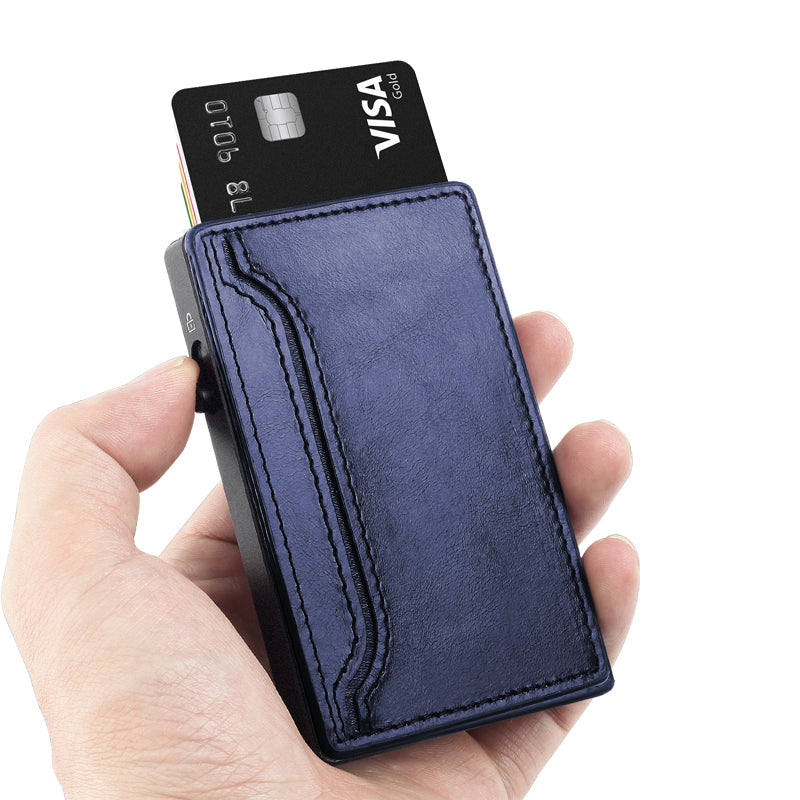 RFID Blocking Pop-Up Wallet - Aluminum & Leather Slim Design