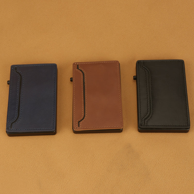 RFID Blocking Pop-Up Wallet - Aluminum & Leather Slim Design