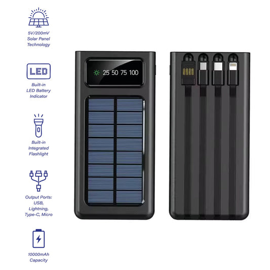 10000mAh Solar Power Bank with LED Flashlight & Multi-Port